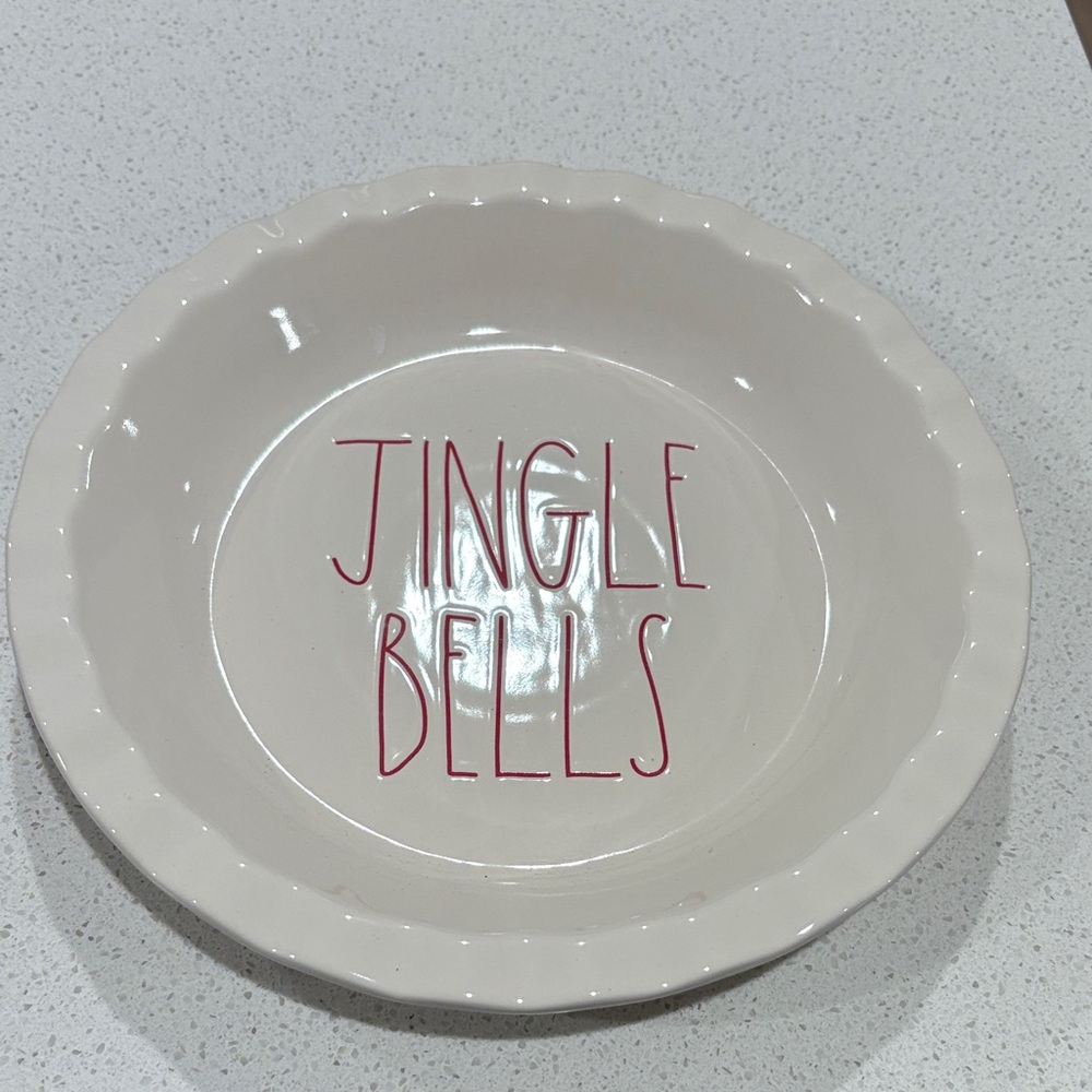 Rae dunn Jingle Bells Ceramic holiday Pie Dish